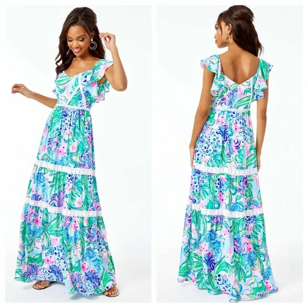 lilly pulitzer ivie maxi dress NWOT Lilly Pulitzer Ivie Maxi Dress in Multi Kitten Around $298 MSRP